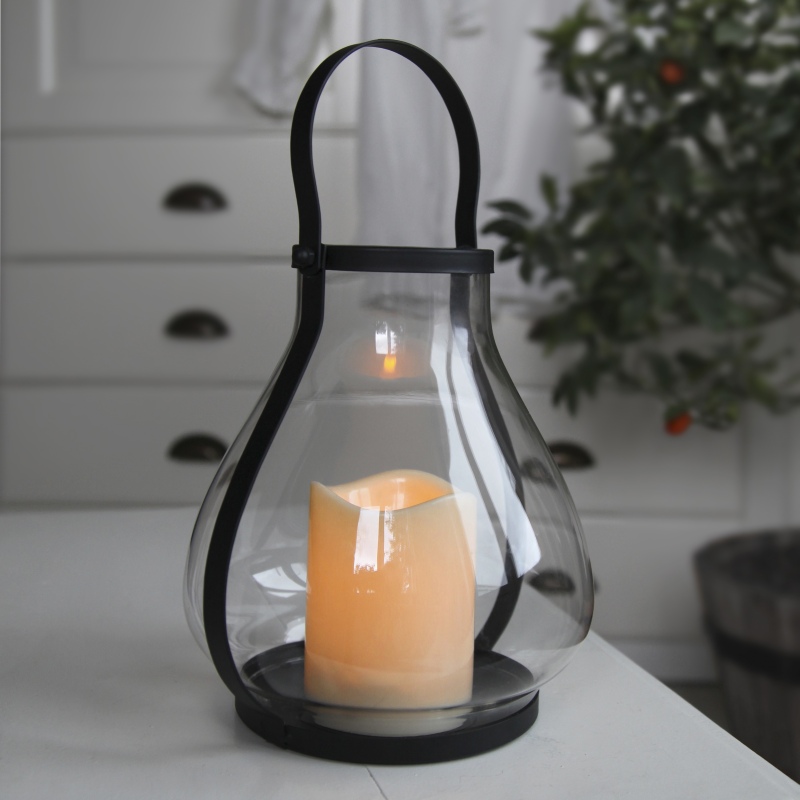 Glas Windlicht / Laterne XL mit LED Kerze "Lantern21x18" 21x18cm mit Timer