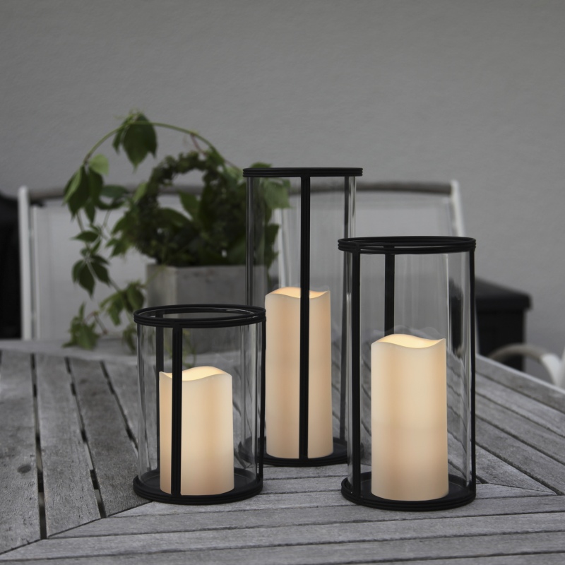Glas Windlicht 25x13cm Laterne XL mit LED Kerze Timer Außen Innen